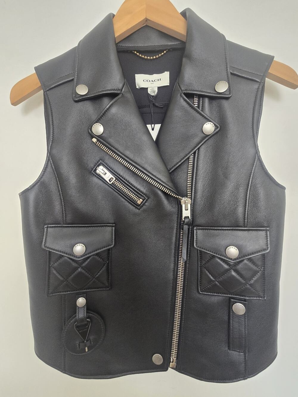 Coach 1941 Applique Black Leather Biker Vest Size XS moto luxury size xsmall xs